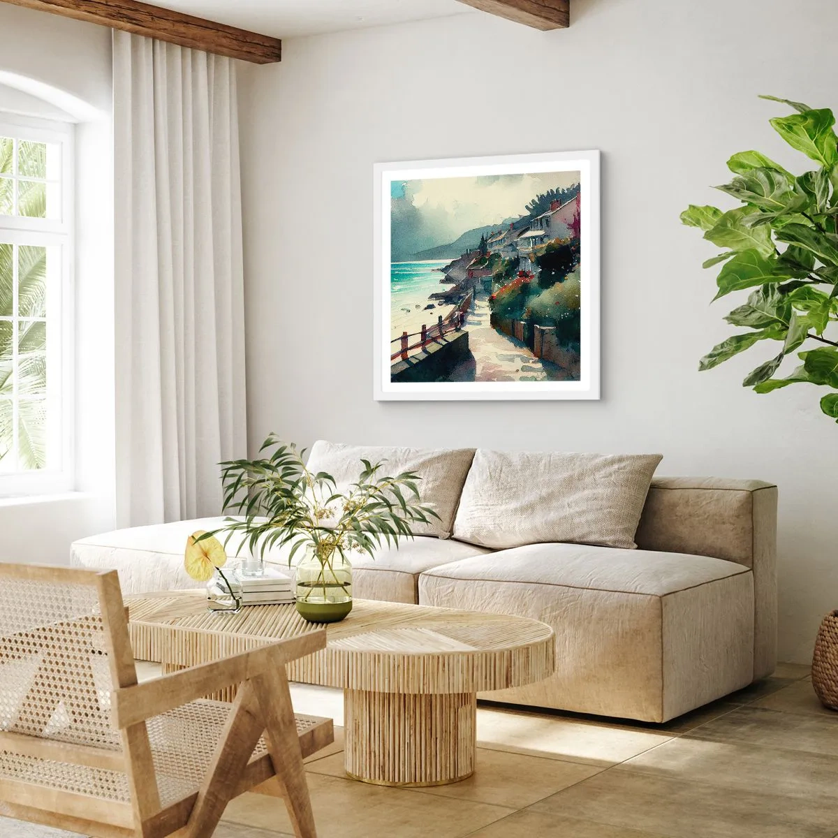 Poszter fekete keretben - Mediterrán város - 30x30 cm