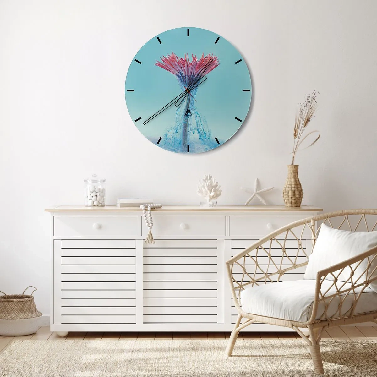 Falióra, Óra - Virágvíz, dinamikus színpompa - 30x30cm - Élénkítő ölelésben - Modern fali dekoráció nappalihoz, konyhához és hálószobához ARTTOR