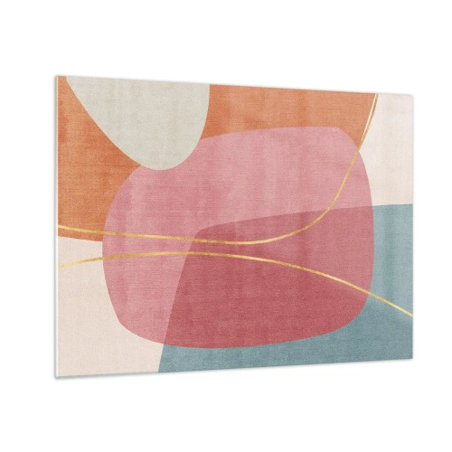 Üveg kép - Pasztell formák metsző arany vonalakkal - 70x50cm - Pasztell kompozíció aranyszálakkal - Modern fali dekoráció nappalihoz és hálószobához ARTTOR