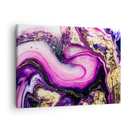 Vászonkép - Absztrakt hullámok lila és arany árnyalatokban - 70x50cm - Egy pillanat a kulisszák mögött - Modern fali dekoráció nappalihoz és hálószobához ARTTOR