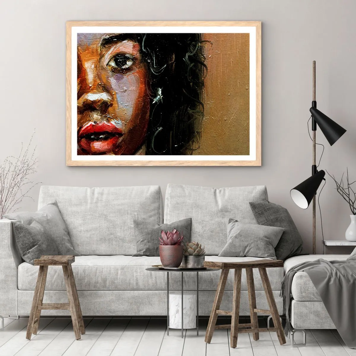 Poszter világos tölgy keretben - Fekete és fény - 50x40 cm