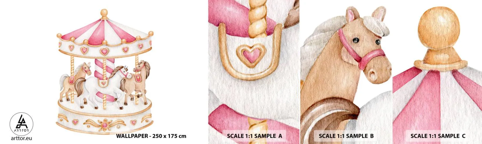 Fotótapéta Minta Standard Eco - A gyermekkor édes világa - Vidám körbe, Lányos, Lovak - 100x30 cm