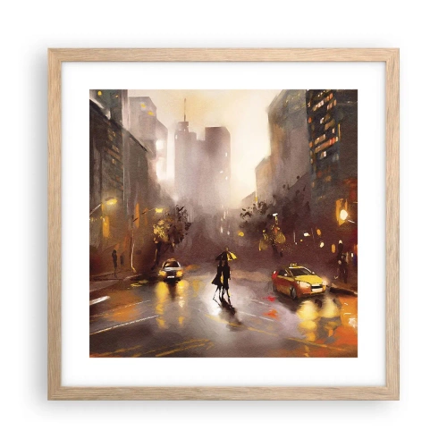 Poszter világos tölgy keretben - New York fényében - 40x40 cm