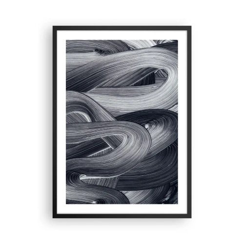 Poszter fehér keretben - Absztrakt fekete-fehér vonalak harmonikus szövésben - 50x70cm - A valóság folyékonysága - Modern fali dekoráció nappalihoz és hálószobához ARTTOR