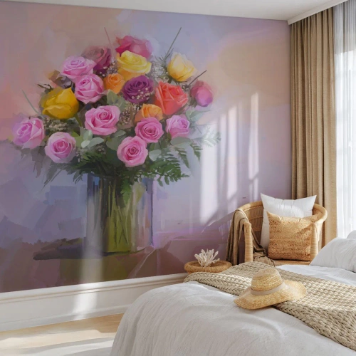 Fotótapéta Premium Canvas - Megtartott szépség - Váza virágokkal, Csokor virág, Darab - 350x256 cm