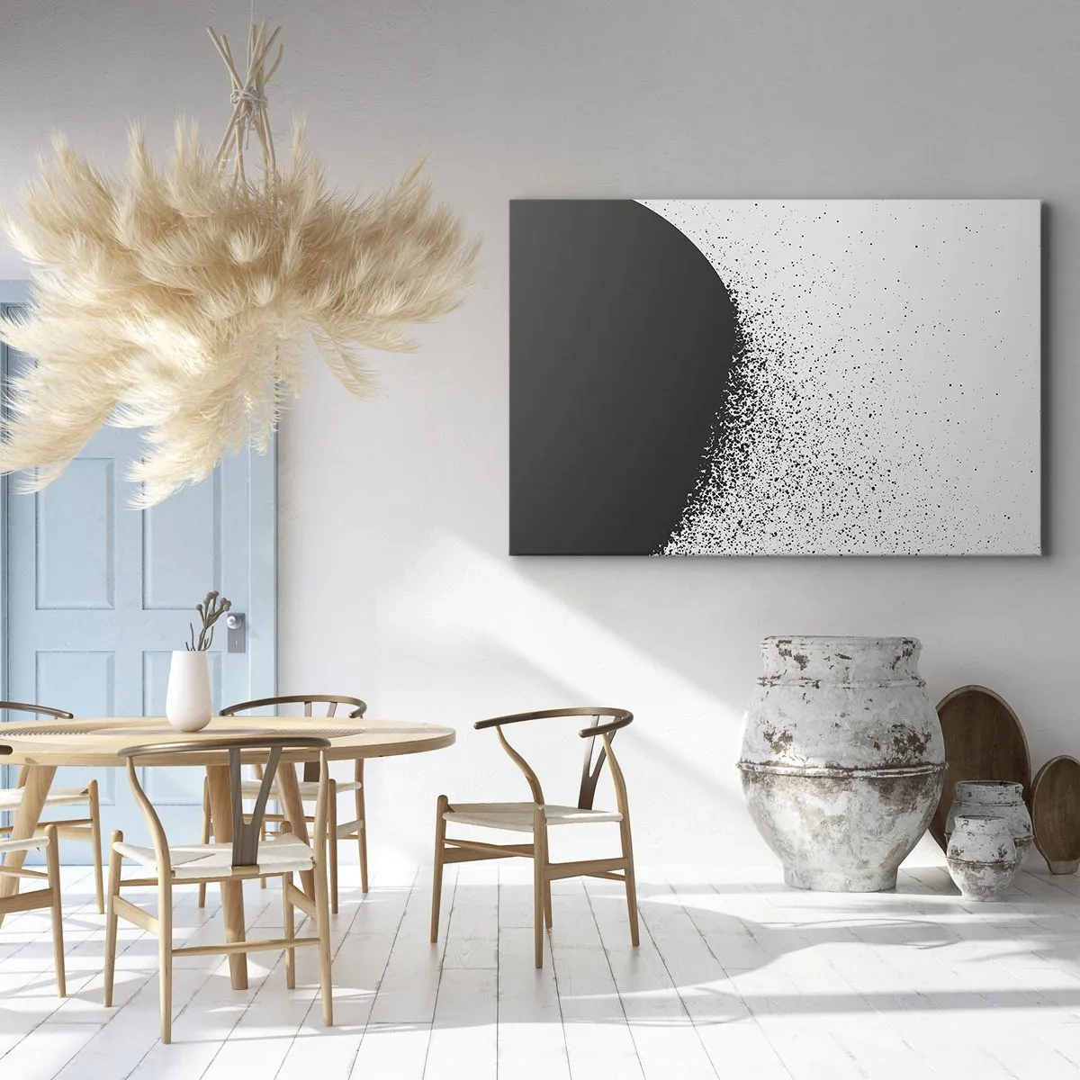 Vászonkép - Absztrakt minta fekete részecskékkel világos háttéren - 70x50cm - Molekulák mozgása - Modern fali dekoráció nappalihoz és hálószobához ARTTOR