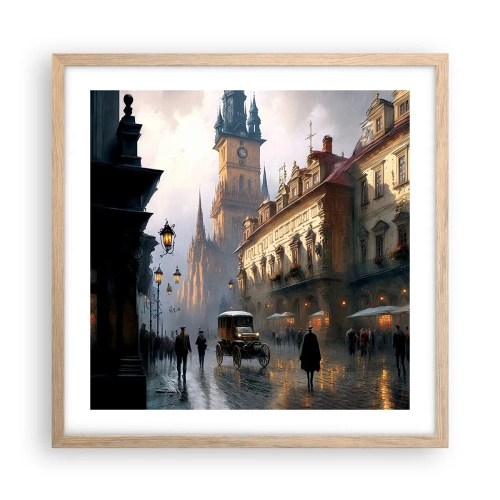 Poszter világos tölgy keretben - Egy prágai este varázsa - 50x50 cm