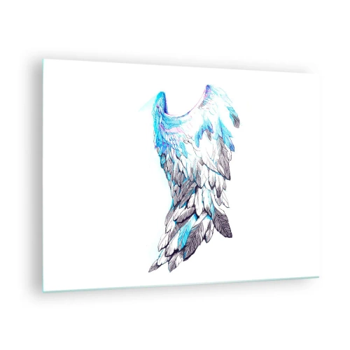 Üveg kép - Angyalszárnyak kék és szürke árnyalatokban - 70x50cm - Szükségem van szárnyakra - Modern fali dekoráció nappalihoz és hálószobához ARTTOR