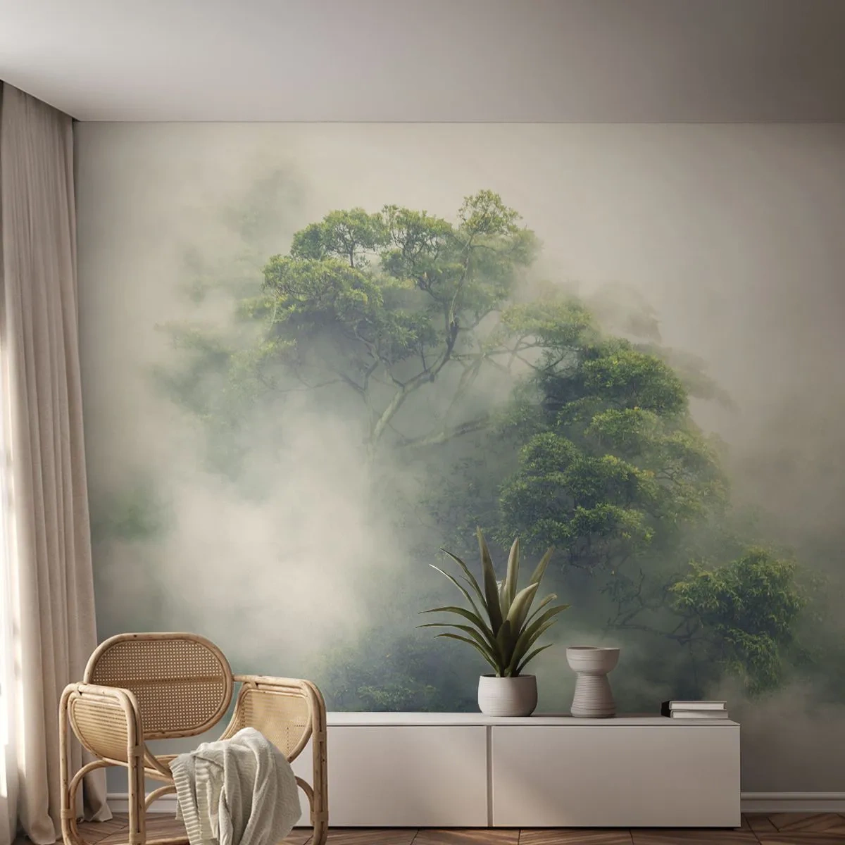 Fotótapéta Premium Sand - Ködbe burkolózva - Erdő, Köd, Természet - 100x70 cm