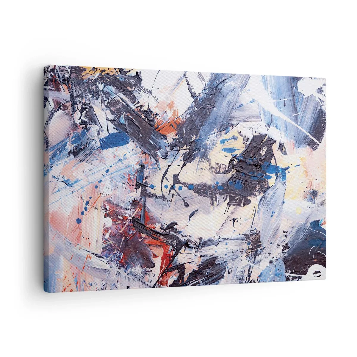 Vászonkép - Absztrakció dinamikus ecsetvonásokkal kék és piros színben. - 70x50cm - Őrült absztrakt tánc - Modern fali dekoráció nappalihoz és hálószobához ARTTOR