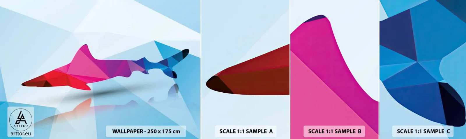 Fotótapéta Minta Öntapadós Deluxe Sticker - Cápa a kristály térben - Állatok, Cápa, Geometriai ábra - 100x30 cm