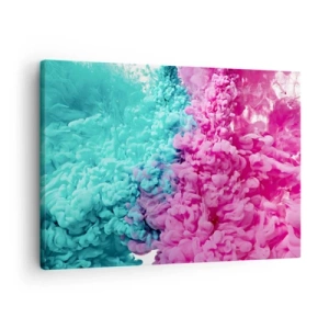 Vászonkép - Színes türkiz és rózsaszín hullámok absztrakt formában - 70x50cm - Mindent eldöntő ütközés - Modern fali dekoráció nappalihoz és hálószobához ARTTOR