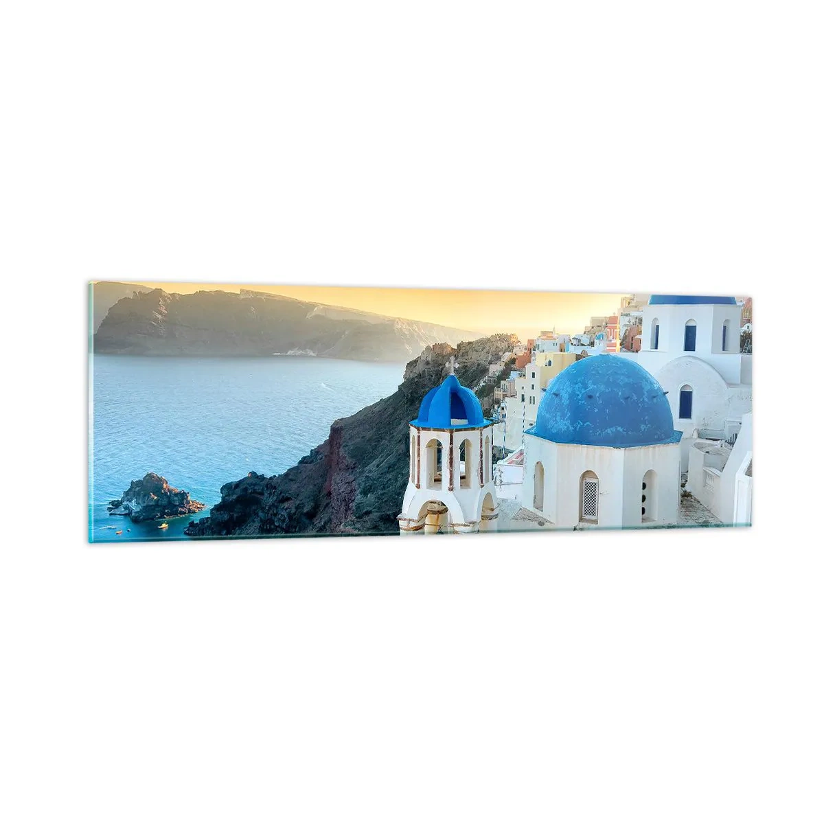Üveg kép - Santorini – rásimulva a sziklákra - 90x30 cm