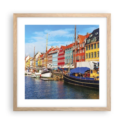 Poszter világos tölgy keretben - Örömteli rakpart - 40x40 cm