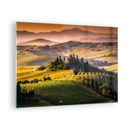 Üveg kép - Toszkán táj napfelkeltekor - 70x50cm - Arcadia - a toszkáni táj - Modern fali dekoráció nappalihoz és hálószobához ARTTOR