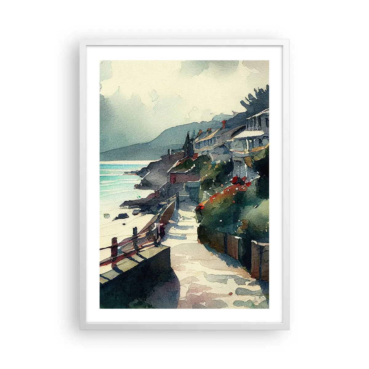 Poszter fekete keretben - Mediterrán város - 50x70 cm