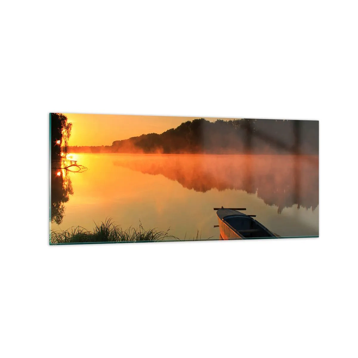 Üveg kép - Napkelte a víz felett, mint egy tükör - 120x50 cm