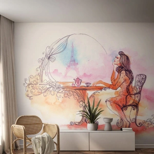 Fotótapéta Premium Sand - Párizsi sikk - Párizs, Nő, Eiffel-torony - 100x70 cm