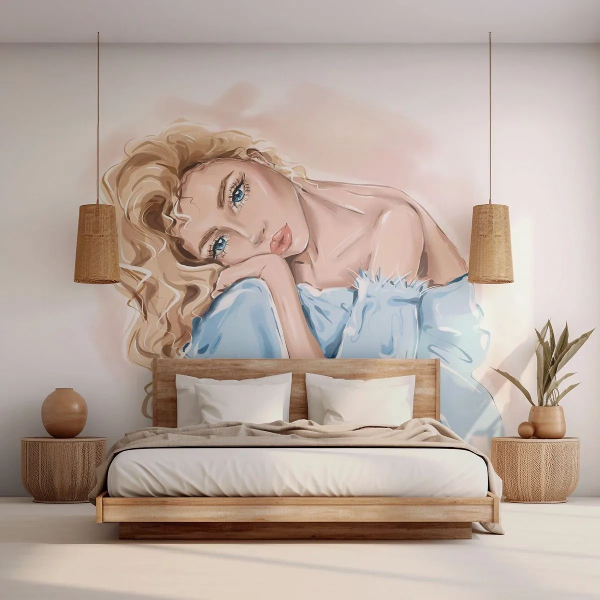 Öntapadós Fotótapéta Deluxe Sticker - Álmodozó a kékben - Nő, Divat, Grafika - 250x175 cm