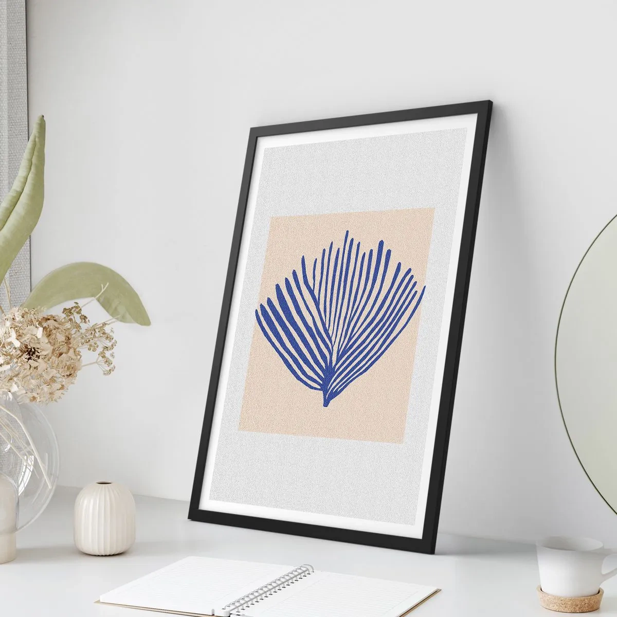 Poszter fehér keretben - Kék legyező - 61x91 cm