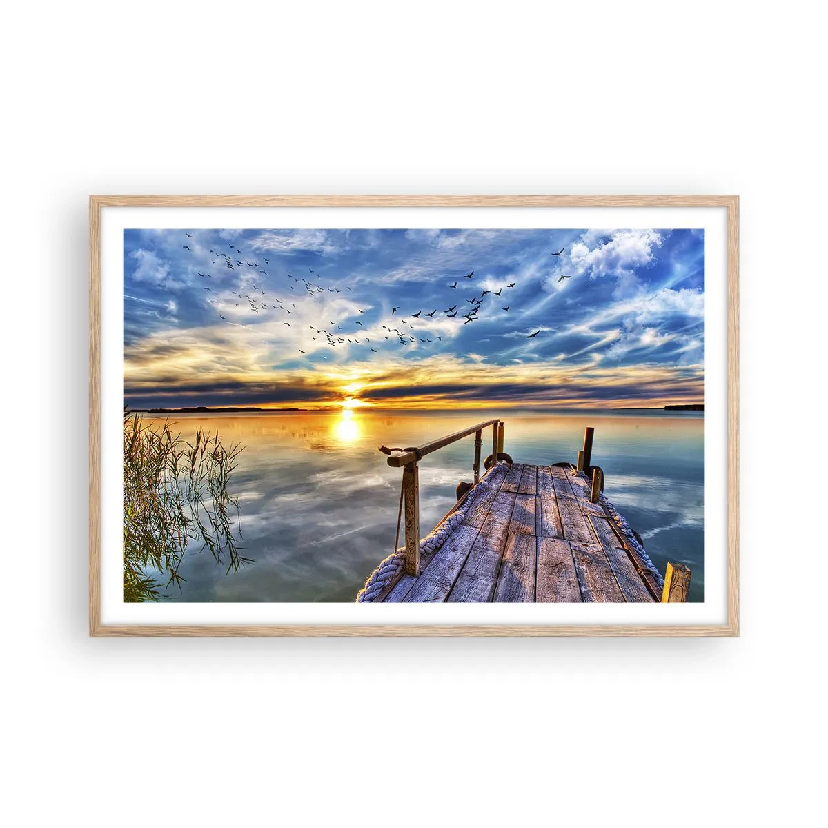 Poszter világos tölgy keretben - Megnyugszik a szél - 91x61 cm