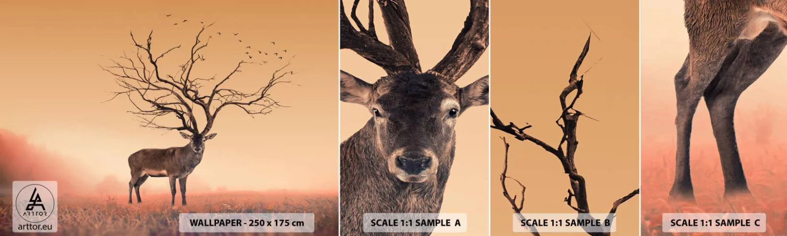 Fotótapéta Minta Standard Eco - Ős szarvas - az erdő örök szelleme - Absztrakció, Szarvas, Természet - 100x30 cm