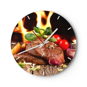 Falióra, Óra - Steak zöldségekkel a tűzön - 30x30cm - Parázzsal elővarázsolva - Modern fali dekoráció nappalihoz, konyhához és hálószobához ARTTOR