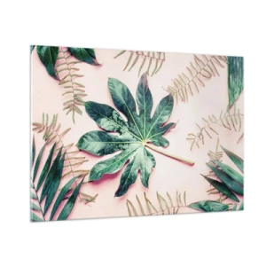 Üveg kép - A zöld tanulmánya a rózsaszín háttérben - 100x70 cm