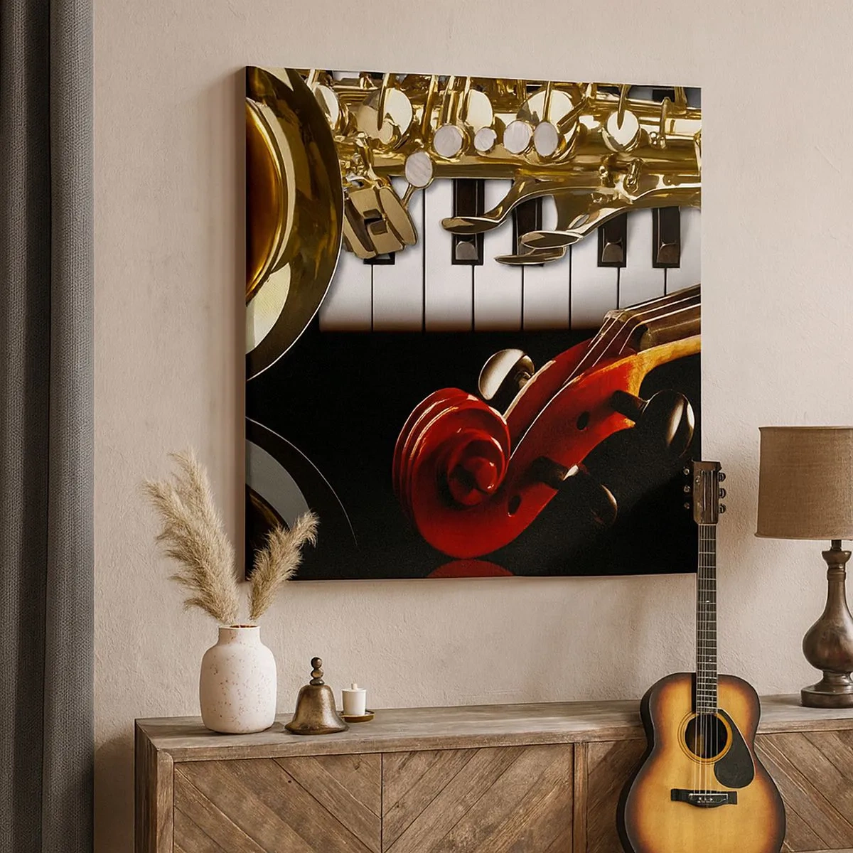 Vászonkép - Fémlemez, fa és elefántcsont - 30x30 cm