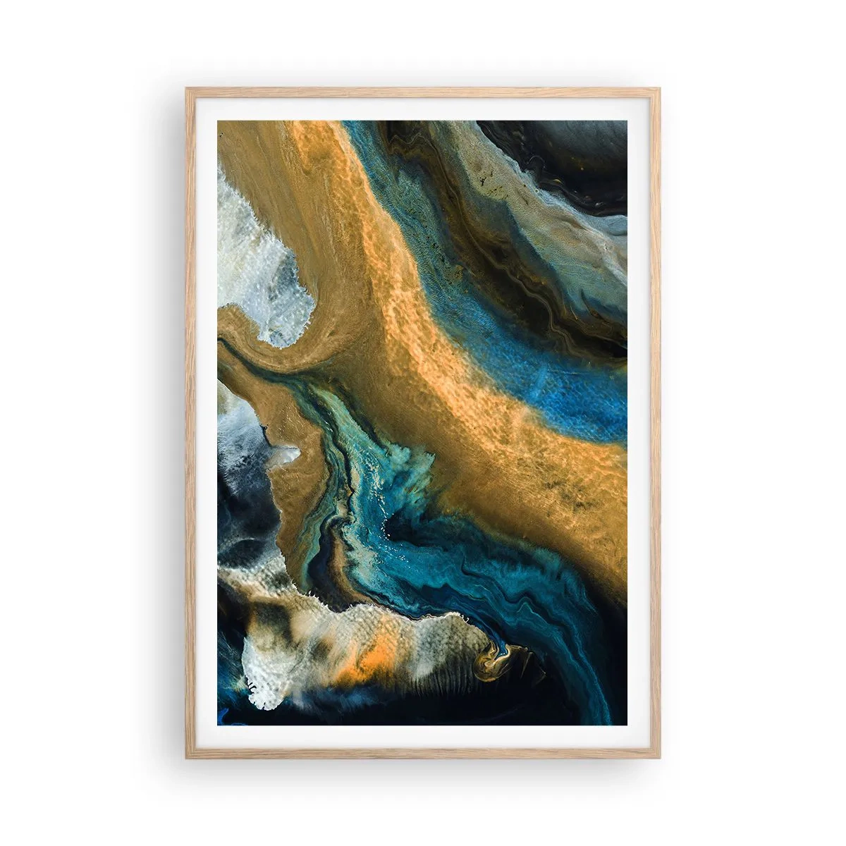 Poszter világos tölgy keretben - Kék - sárga - kölcsönös hatások - 70x100 cm