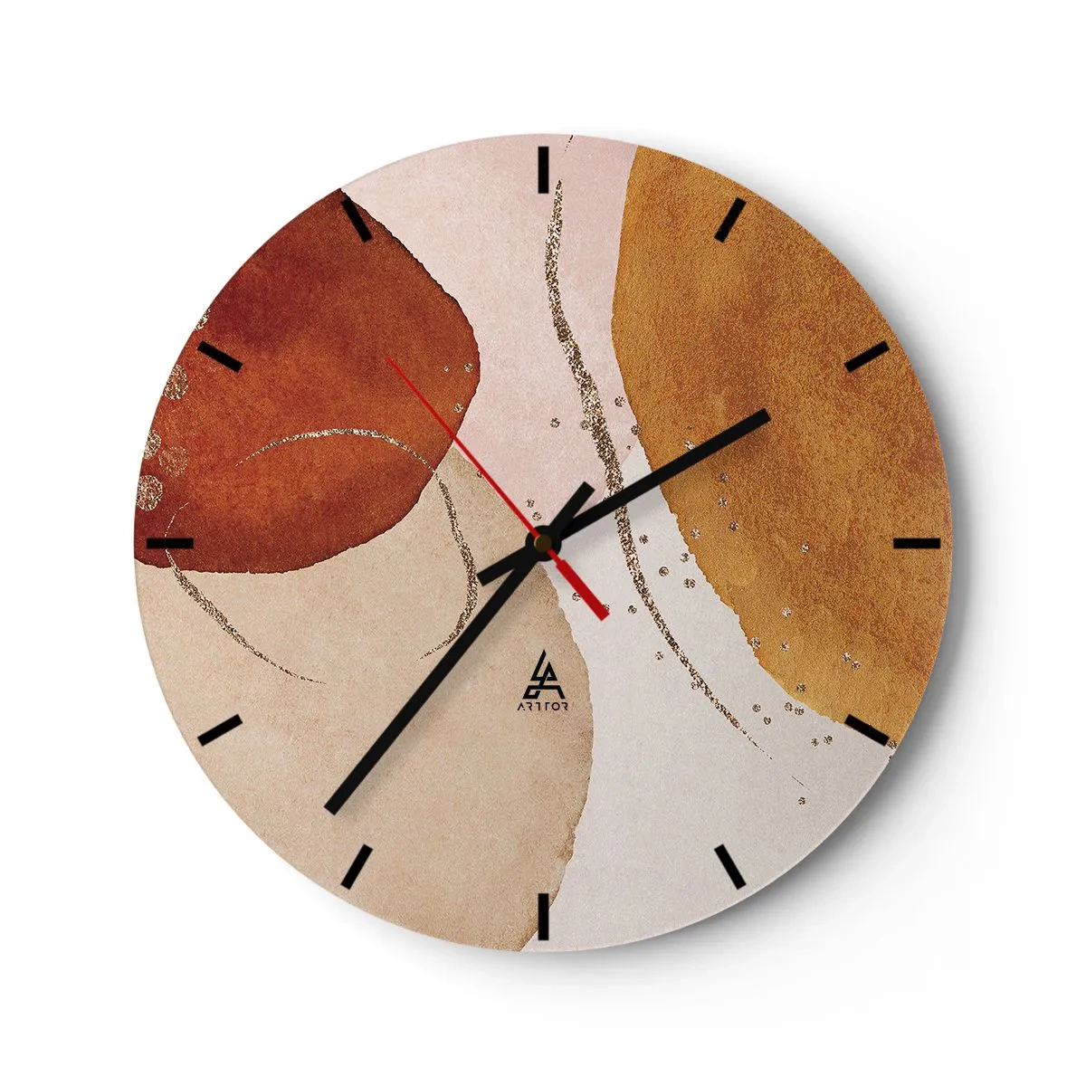 Falióra, Óra - Absztrakt kompozíció földszínű foltokkal - 30x30cm - Gömbölyűség és mozgás - Modern fali dekoráció nappalihoz, konyhához és hálószobához ARTTOR