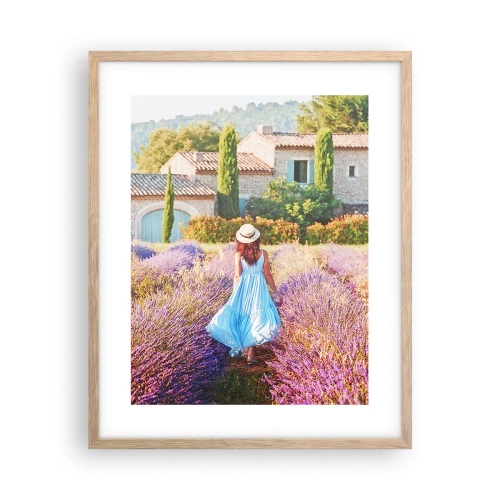 Poszter világos tölgy keretben - Levendula lány - 40x50 cm