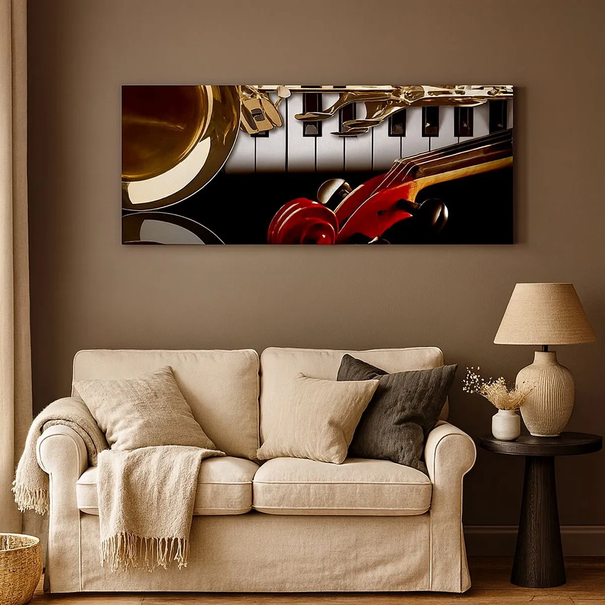 Vászonkép - Fémlemez, fa és elefántcsont - 100x40 cm