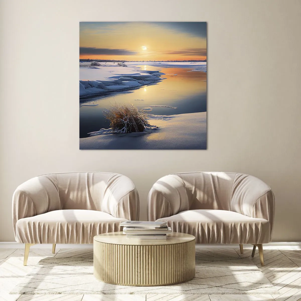 Üveg kép - Téli naplemente - 60x60 cm