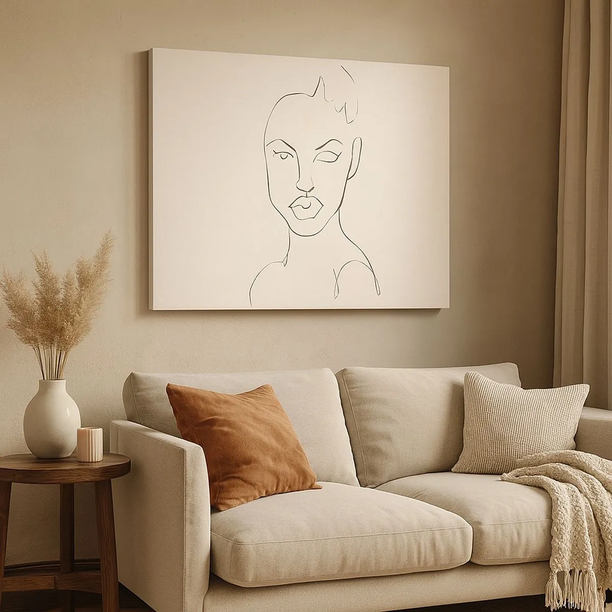 Vászonkép - Minimalista vázlat egy női arcról - 70x50cm - Az érzékiség körvonala - Modern fali dekoráció nappalihoz és hálószobához ARTTOR