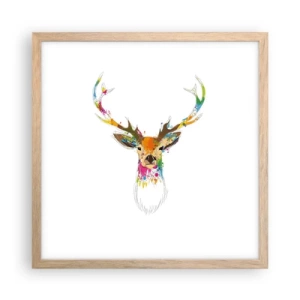 Poszter világos tölgy keretben - Színben fürdő gyengéd szarvas - 40x40 cm