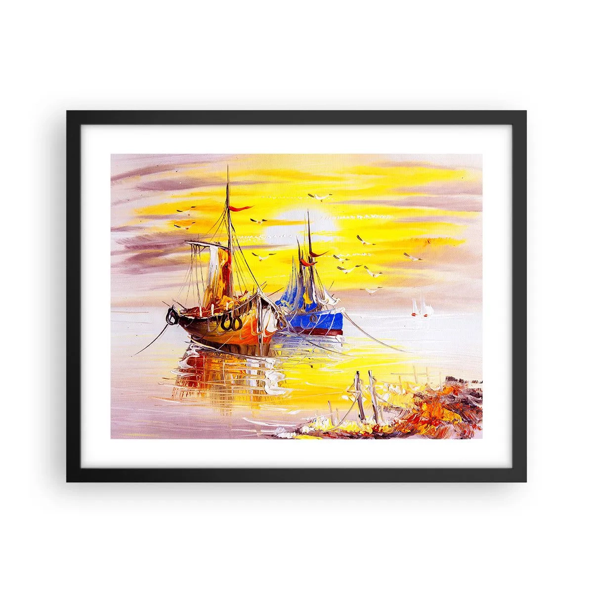 Poszter fehér keretben - Megérdemelt pihenés a kikötőben - 50x40 cm