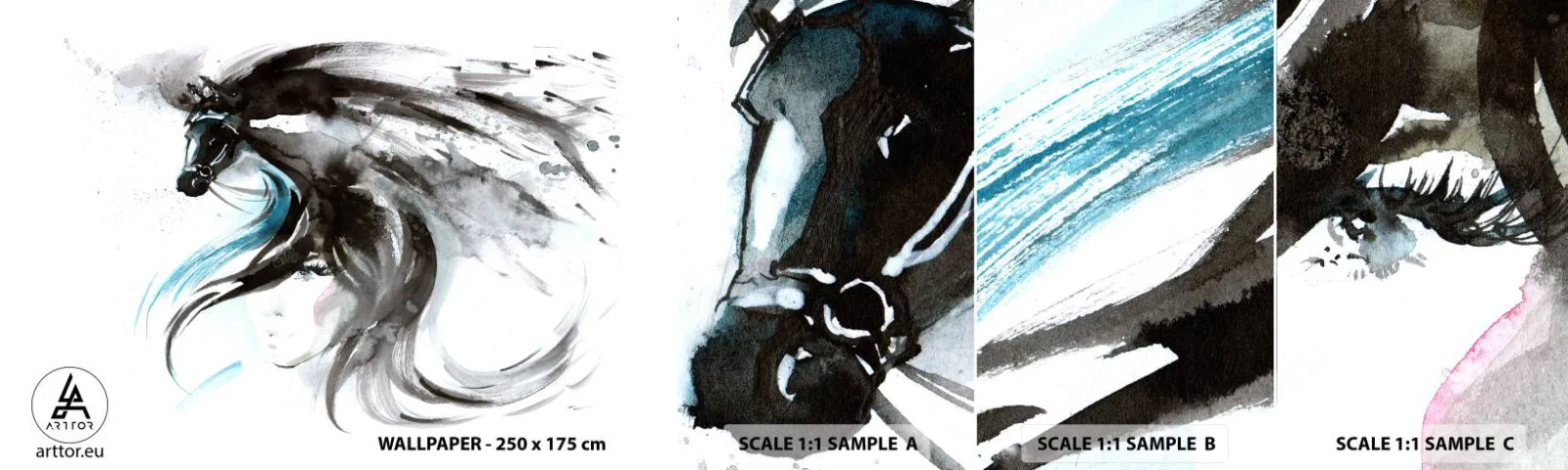 Fotótapéta Minta Standard Eco - Fekete Herceg Vágtája - Állatok, Ló, Grafika - 100x30 cm