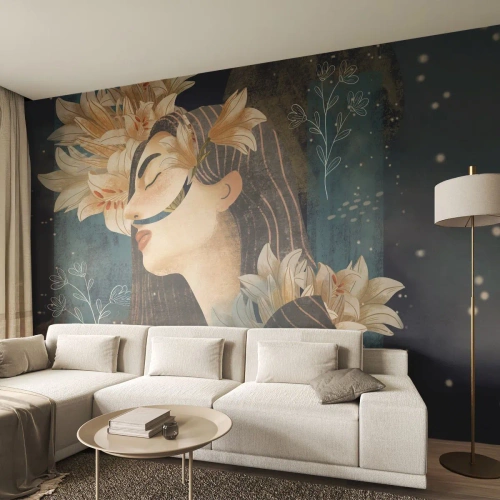 Fotótapéta Premium Sand - Mese egy liliomos hercegnőről - Absztrakció, Nő, Virágok - 100x70 cm