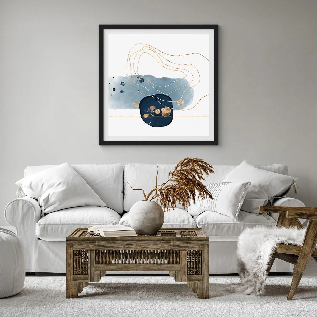 Poszter fehér keretben - Kékes-arany fantázia - 30x30 cm
