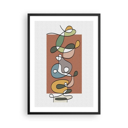 Poszter fehér keretben - Absztrakt geometrikus kompozíció organikus vonalakkal - 50x70cm - Absztrakció: színes kuszaság - Modern fali dekoráció nappalihoz és hálószobához ARTTOR