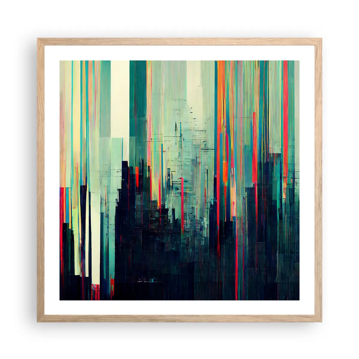 Poszter világos tölgy keretben - Futurisztikus város - 60x60 cm