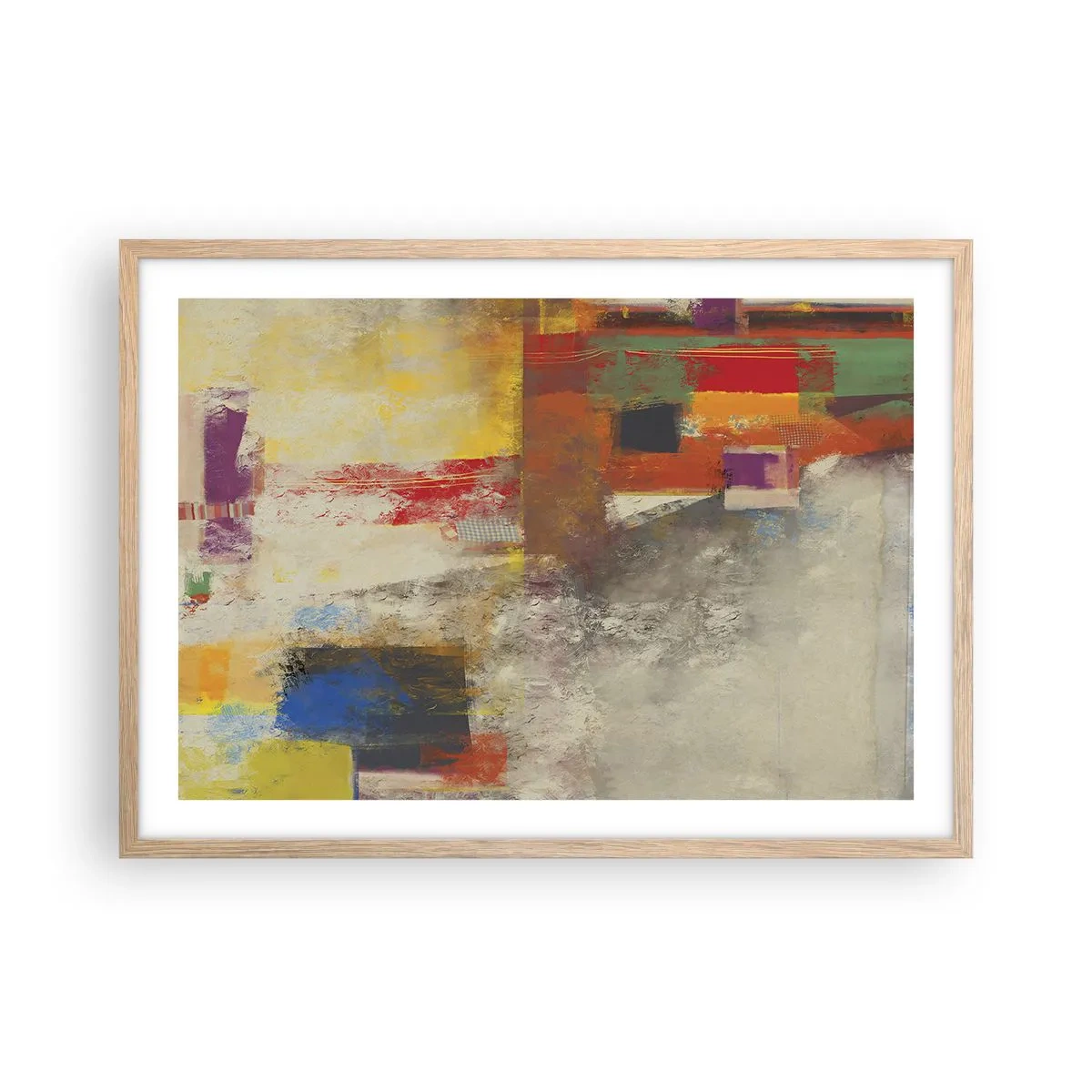 Poszter világos tölgy keretben - Színgeometria - 70x50 cm