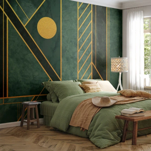Fotótapéta Premium Sand - Az arany és azúrkék dinamikája - Absztrakció, Darab, Geometrikus minta - 400x280 cm