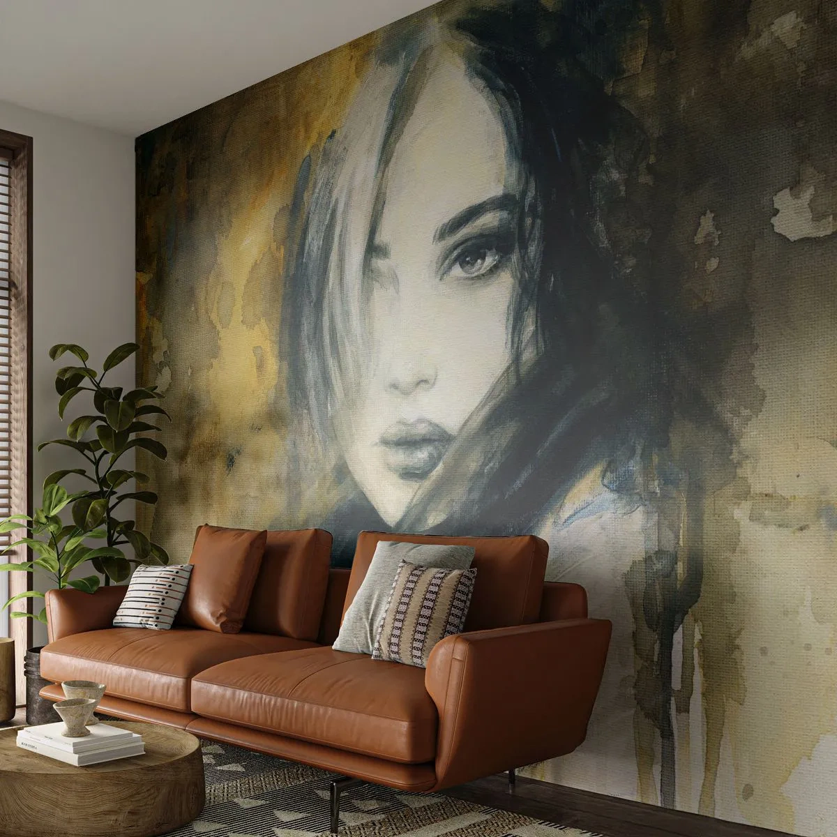 Fotótapéta Premium Canvas - ártatlanabb vagy érzékibb? - Egy nő portréja, Női Arc, Grafika - 350x256 cm