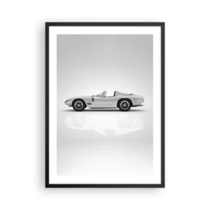 Poszter fehér keretben - Klasszikus fehér kabrió semleges háttér előtt - 50x70cm - A szórakozás ígérete - Modern fali dekoráció nappalihoz és hálószobához ARTTOR