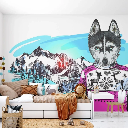 Fotótapéta Premium Sand - Farkas báránygyapjúban - Absztrakció, Farkas, Gyerekeknek - 300x210 cm