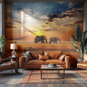 Fotótapéta Premium Sand - Családi séta - Állatok, Afrika, Elefánt - 250x175 cm