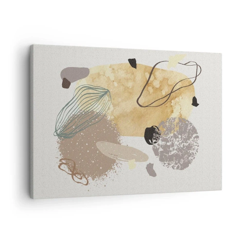 Vászonkép - Bézs és sárga absztrakt formák kompozíciója. - 70x50cm - Alkalmazott plumkológia - Modern fali dekoráció nappalihoz és hálószobához ARTTOR