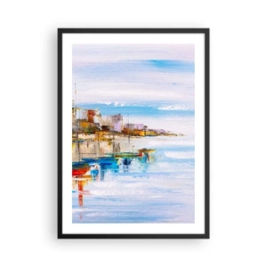 Poszter fehér keretben - A tengerparti város színes tája - 50x70cm - Sokszínű városi kikötő - Modern fali dekoráció nappalihoz és hálószobához ARTTOR